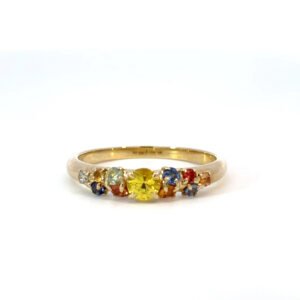 9K Yellow Gold Ring Colored Sapphires 0.60 Carat Diamonds 0.20 Carat