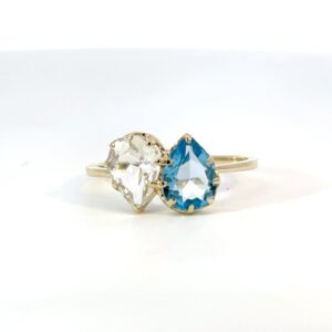 9K Yellow Gold Ring Blue Topaz 0.93 Carat White Topaz 1.21 Carat