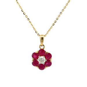 18K Yellow Gold Pendant Rubies 1.63 Carat with Diamond