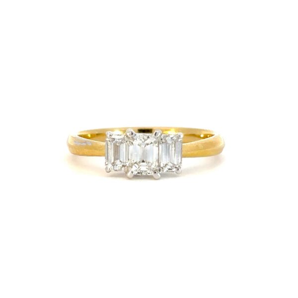 18K Yellow Gold Ring Emerald Cut Diamonds TDW 0.90 Carat