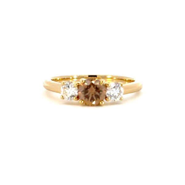 18K Yellow Gold Ring Chocolate Diamond 0.68 Carat Round Diamonds TDW 0.45 Carat