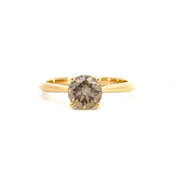 18K Yellow Gold Ring Champagne Diamond 1.30 Carat