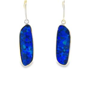 14K White Gold Earrings with 2 Doublet Opals TCW 5.5 Carat
