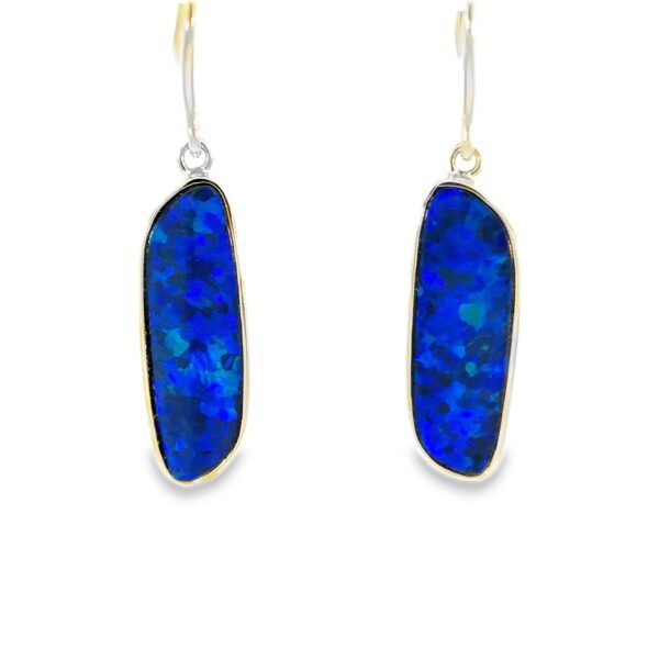 14K White Gold Earrings with 2 Doublet Opals TCW 5.5 Carat