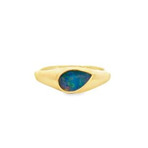 14K Yellow Gold Ring with Pear shaped Doublet Opal 0.60 Carat