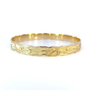 9K Yellow Gold Solid Lava style Bangle (7.8mm) Diameter 65mm