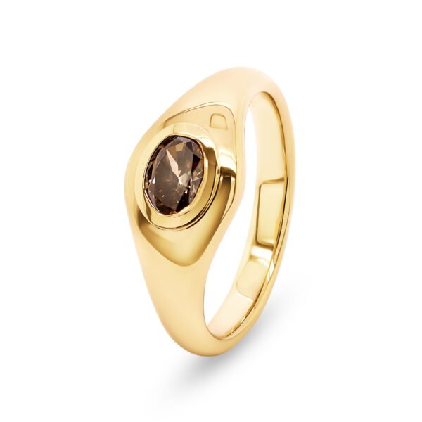 9K Yellow Gold Ring with Oval Champagne Diamond 0.44 Carat