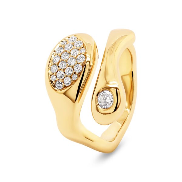 9K Yellow Gold Ring with 21 Round White Diamonds TDW 0.388 Carat