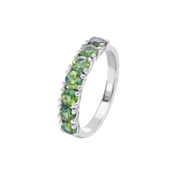 9K White Gold Joan Ring with 7 Round Teal Sapphires TCW 1.57 Carat