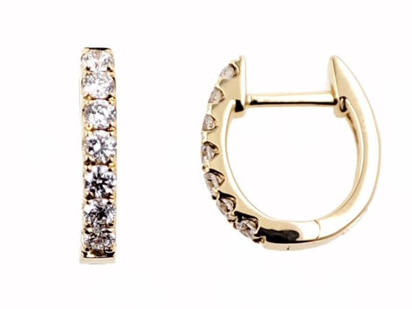 18K Yellow Gold Huggie Earring with 14 Round White Diamonds TDW 0.36 Carat