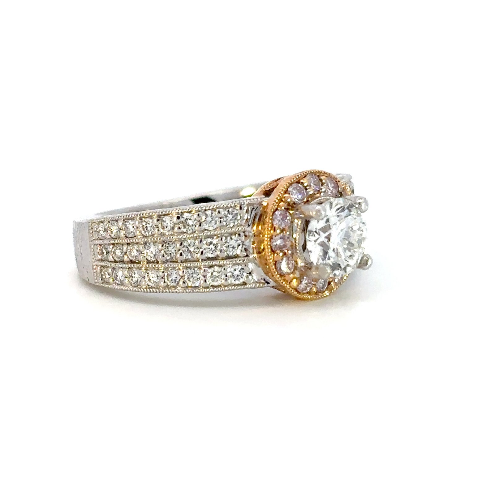 18K White Gold Ring with 49 Round White Diamonds TDW 1.21 Carat and 12 Round Pink Diamonds 0.14 Carat - Image 3