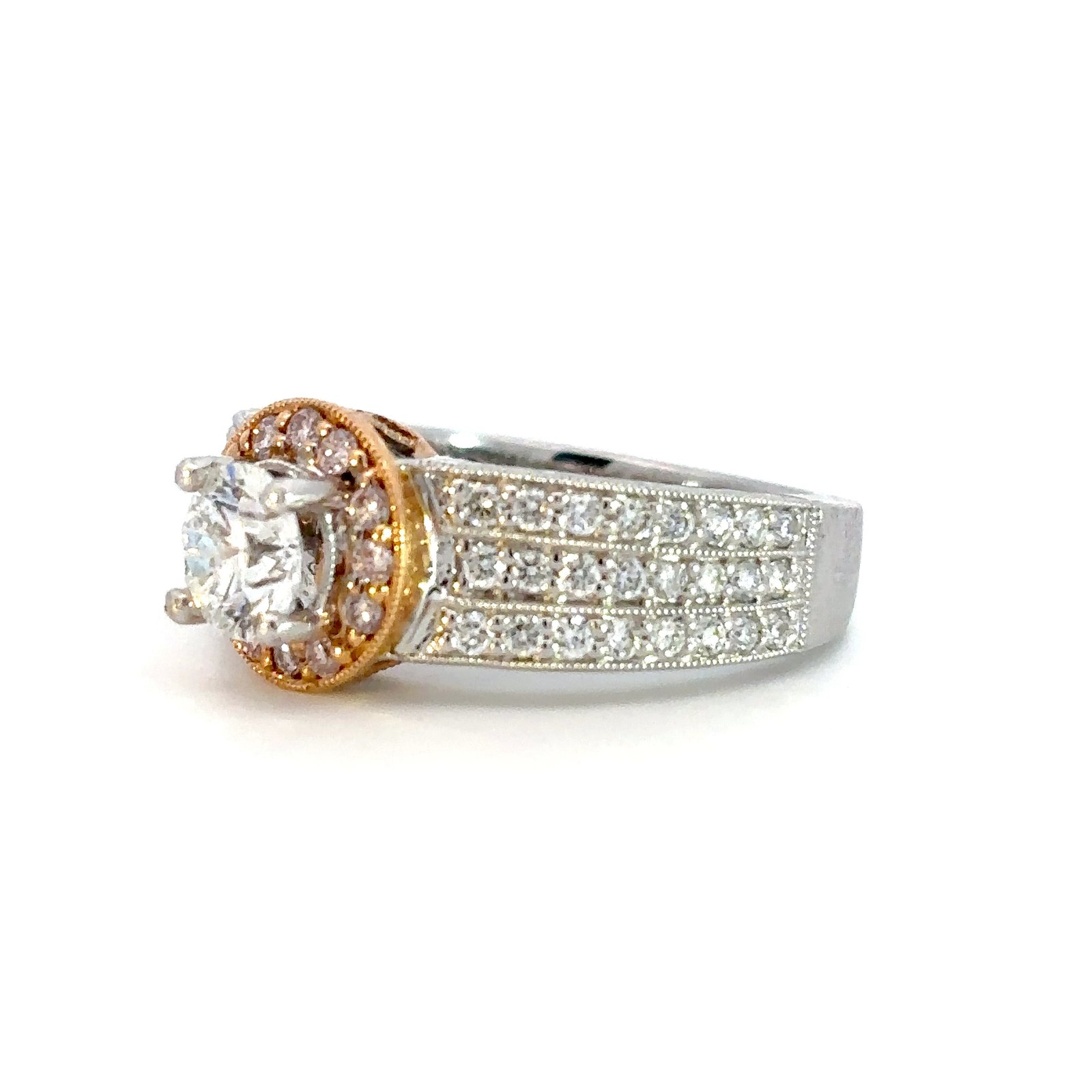 18K White Gold Ring with 49 Round White Diamonds TDW 1.21 Carat and 12 Round Pink Diamonds 0.14 Carat - Image 2
