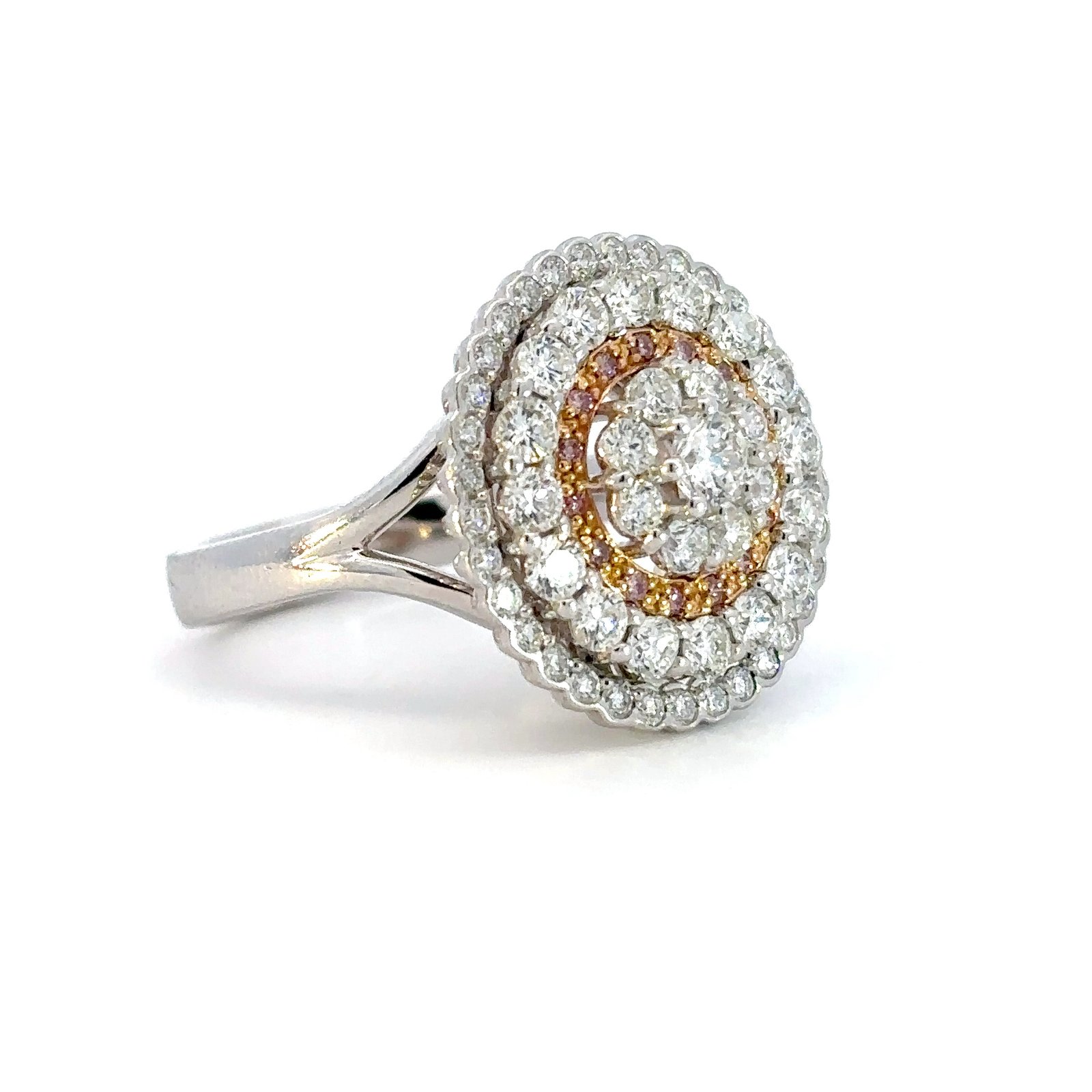 18K White Gold Ring with 59 Round White Diamonds TDW 1.42 Carat and 15 Round Pink Diamonds 0.08 Carat - Image 3