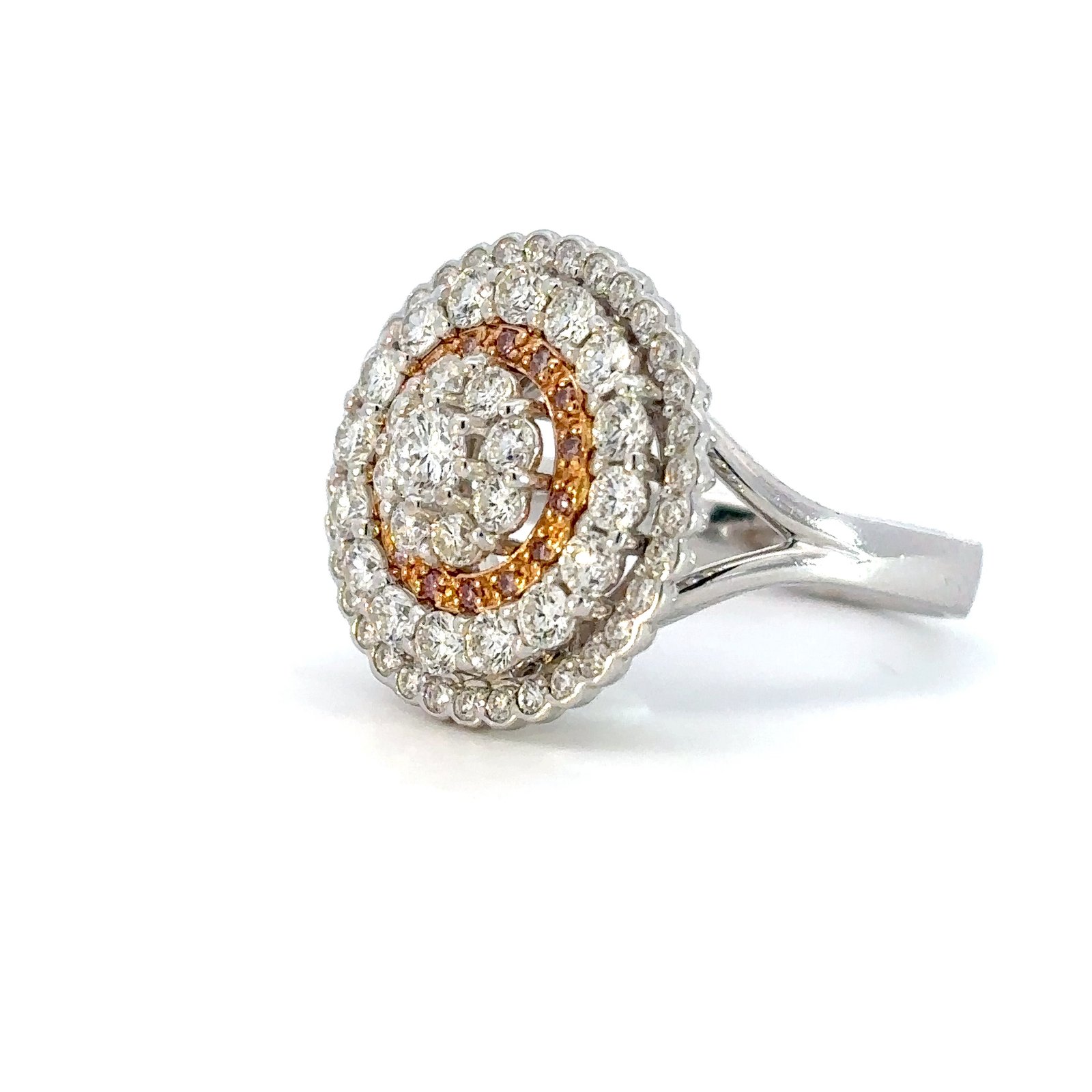 18K White Gold Ring with 59 Round White Diamonds TDW 1.42 Carat and 15 Round Pink Diamonds 0.08 Carat - Image 2