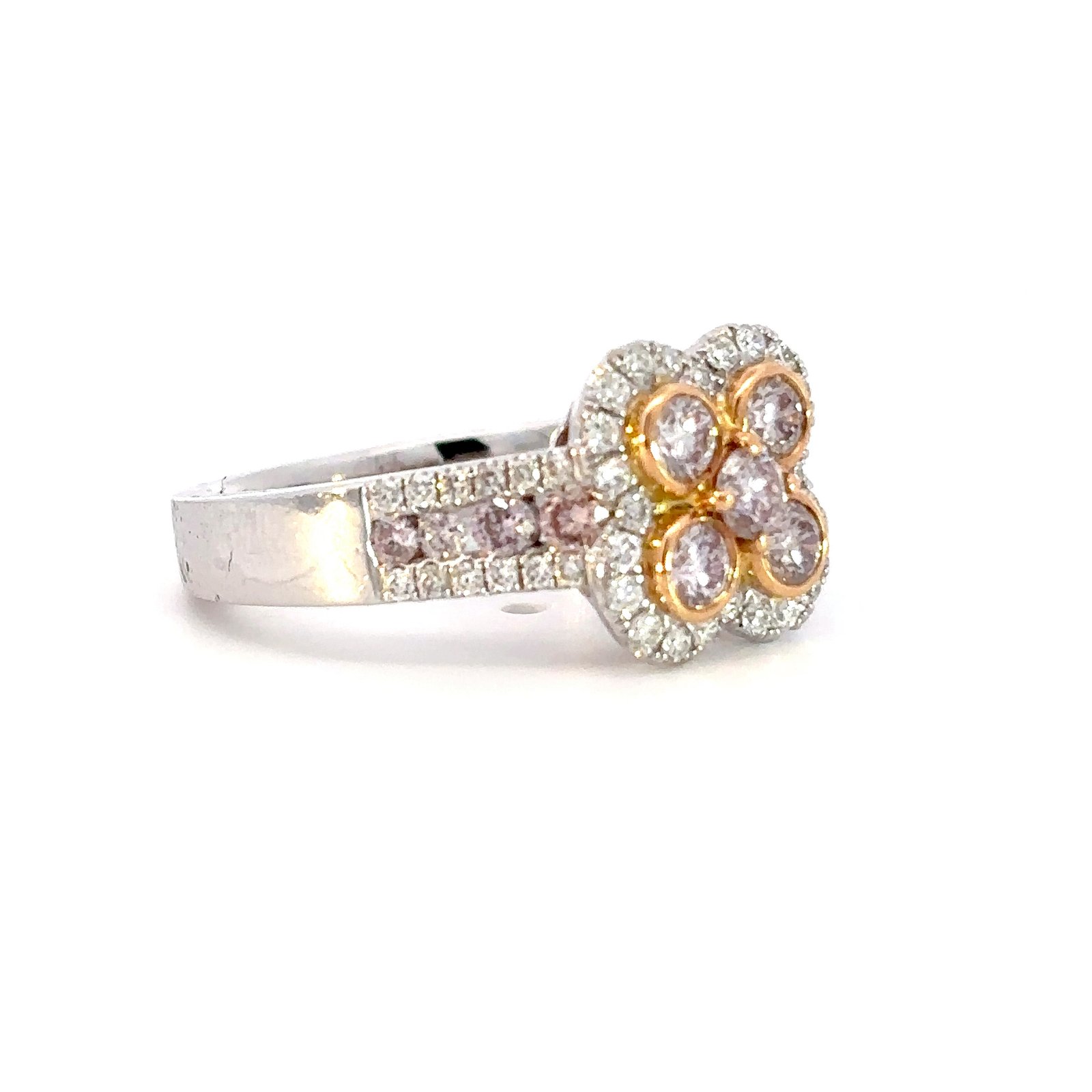 18K White Gold Ring with 48 Round White Diamonds TDW 0.33 Carat and 13 Pink Round Diamonds 0.73 Carat - Image 3