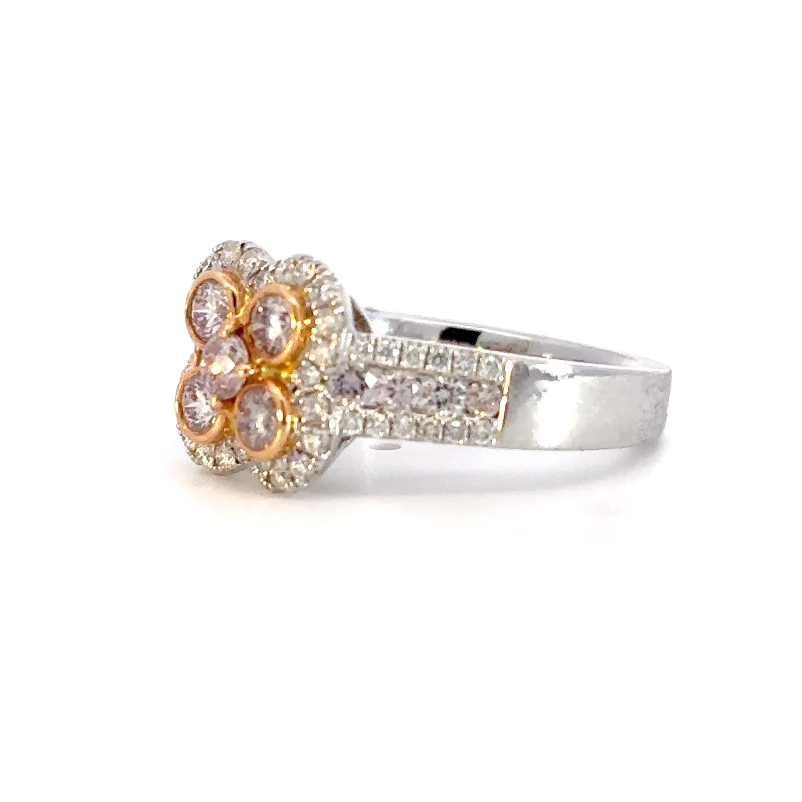 18K White Gold Ring with 48 Round White Diamonds TDW 0.33 Carat and 13 Pink Round Diamonds 0.73 Carat - Image 2