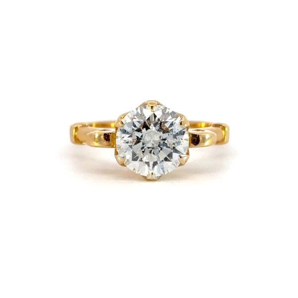 18K Yellow Gold Solitaire Ring with Round Lab Grown Diamond 1.91 Carat