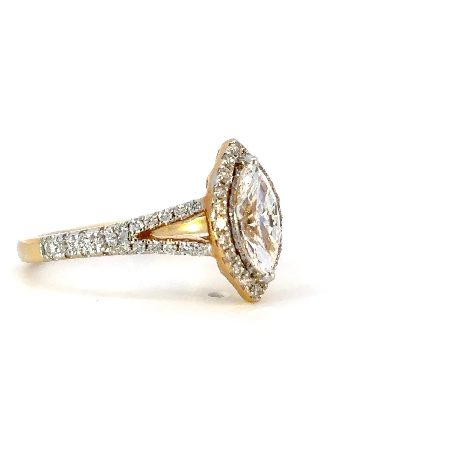 18K Yellow Gold Ring with Marquise cut White Diamond 0.60 Carat and 52 Round White Diamonds TDW 0.41 Carat - Image 3