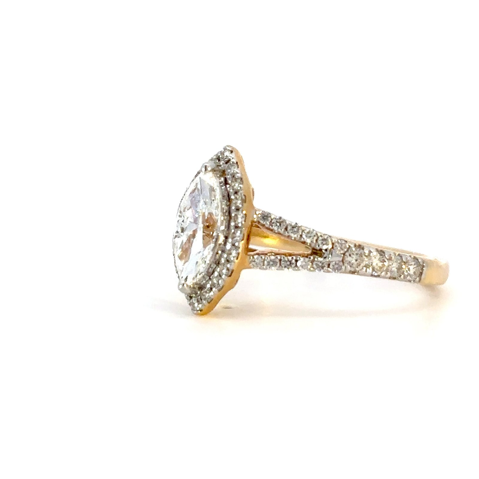 18K Yellow Gold Ring with Marquise cut White Diamond 0.60 Carat and 52 Round White Diamonds TDW 0.41 Carat - Image 2