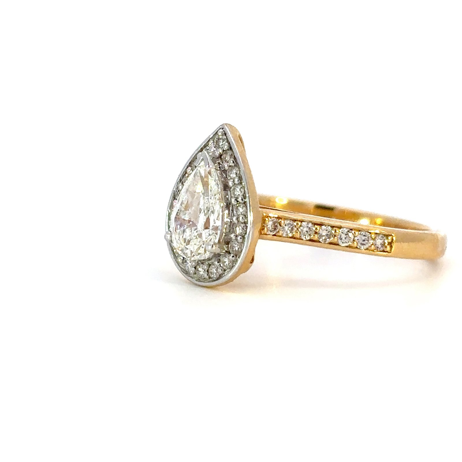 18K Yellow Gold Ring with Pear cut White Diamond 0.70 Carat and 32 Round White Diamonds TDW 0.31 Carat - Image 2