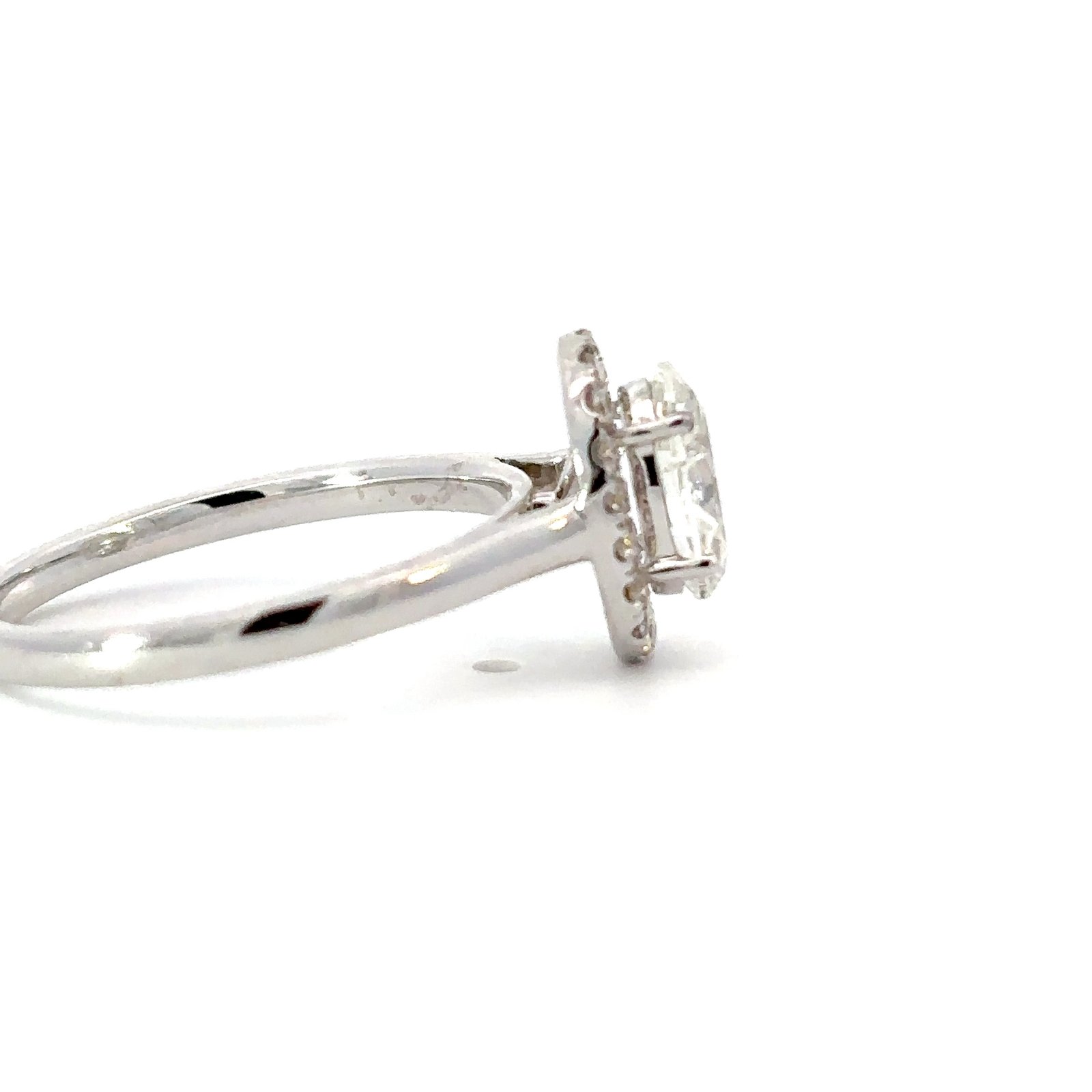 18K White Gold Halo Ring with Oval White Diamond 1.01 Carat and 18 Round White Diamonds TDW 0.19 Carat - Image 3
