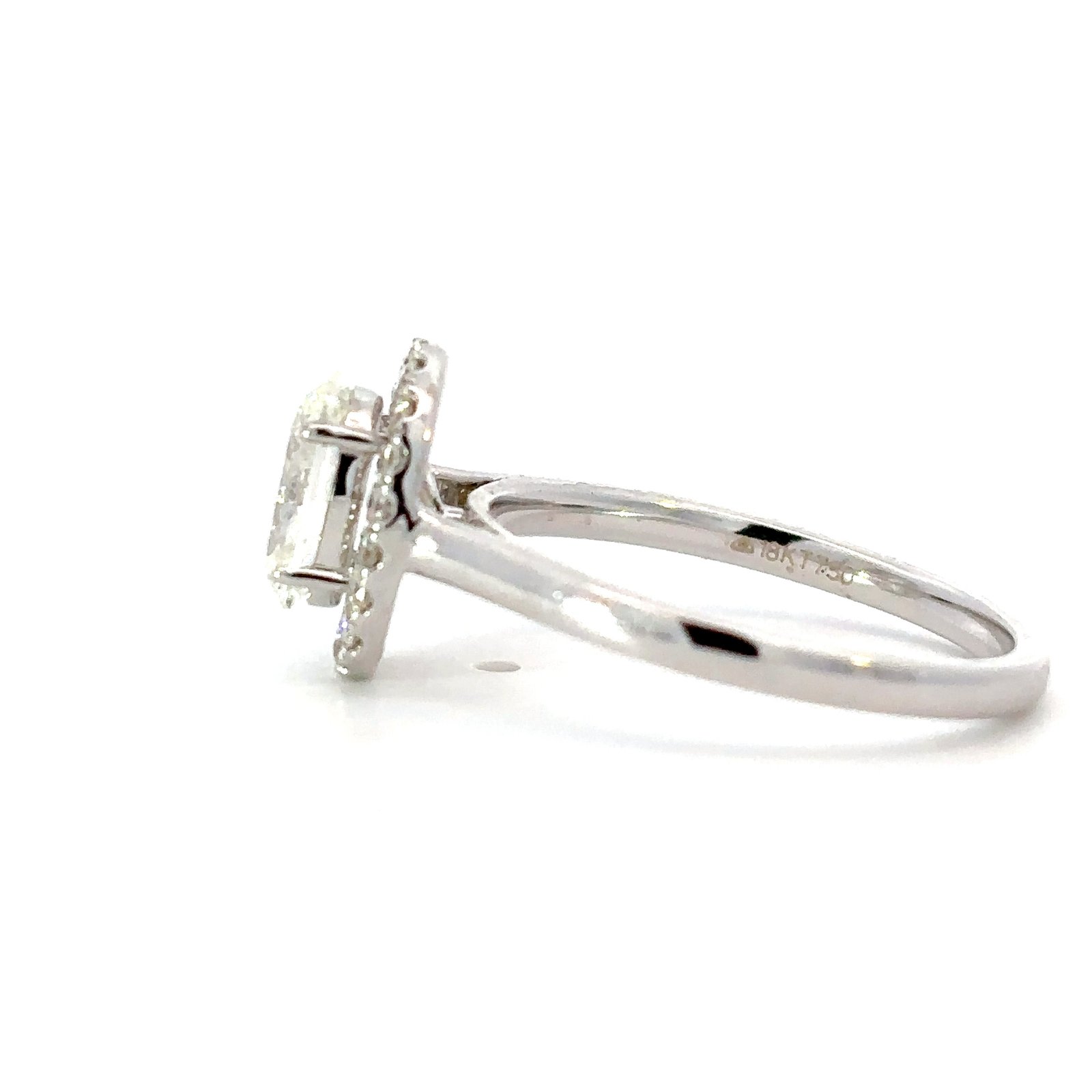 18K White Gold Halo Ring with Oval White Diamond 1.01 Carat and 18 Round White Diamonds TDW 0.19 Carat - Image 5