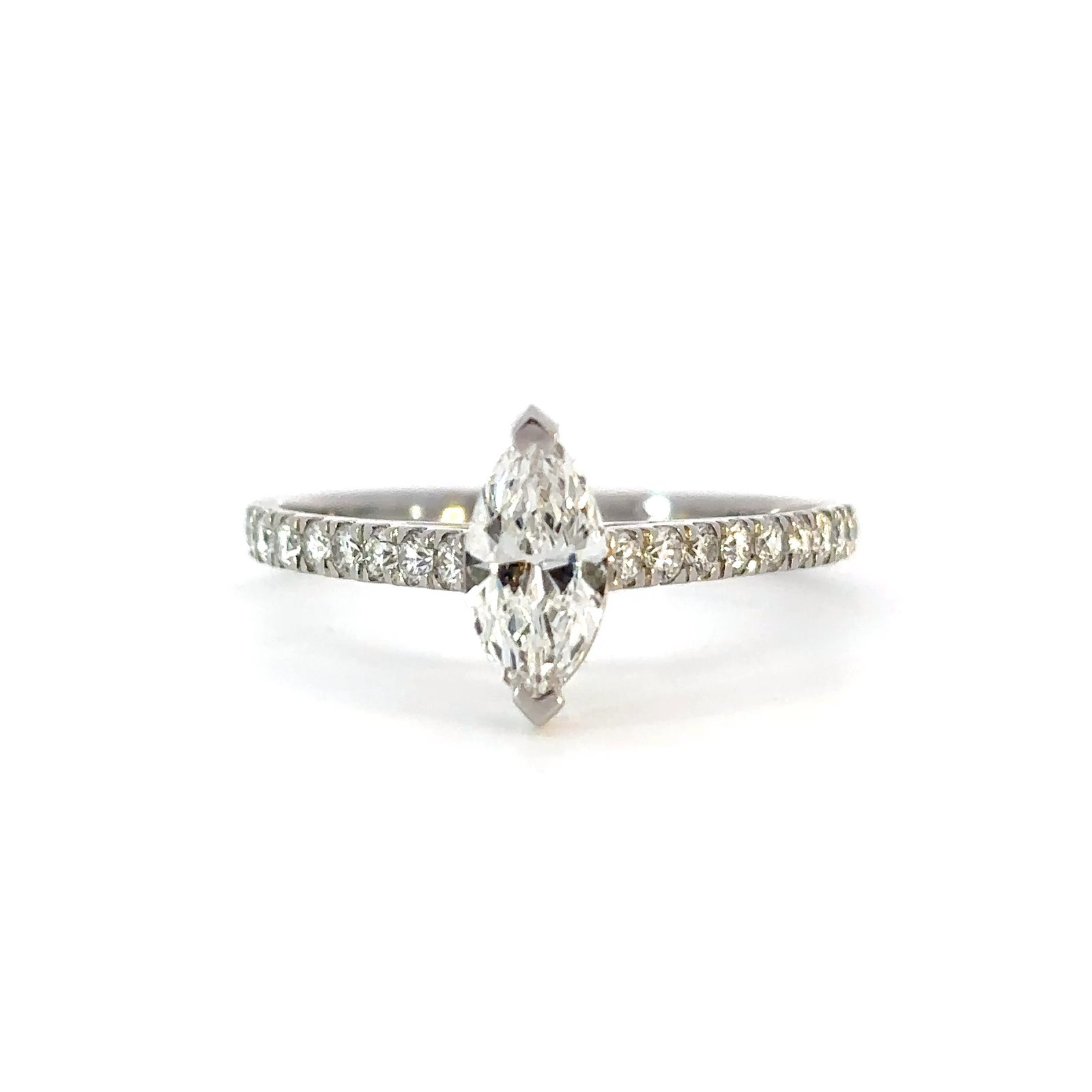 18K White Gold Ring with Marquise cut Lab-grown White Diamond 0.51 Carat and 18 Round Lab-grown White Diamonds TDW 0.34 Carat