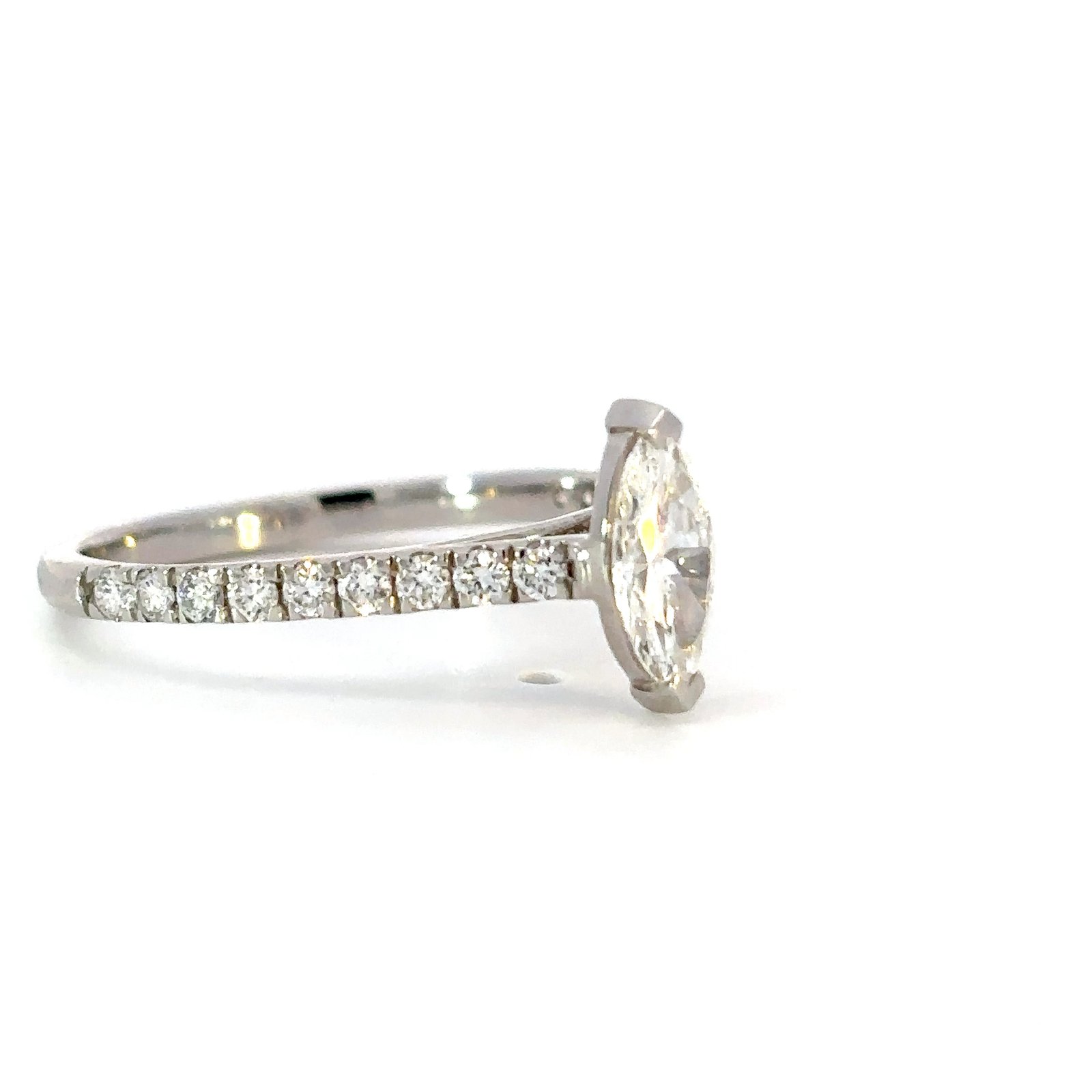 18K White Gold Ring with Marquise cut Lab-grown White Diamond 0.51 Carat and 18 Round Lab-grown White Diamonds TDW 0.34 Carat - Image 3