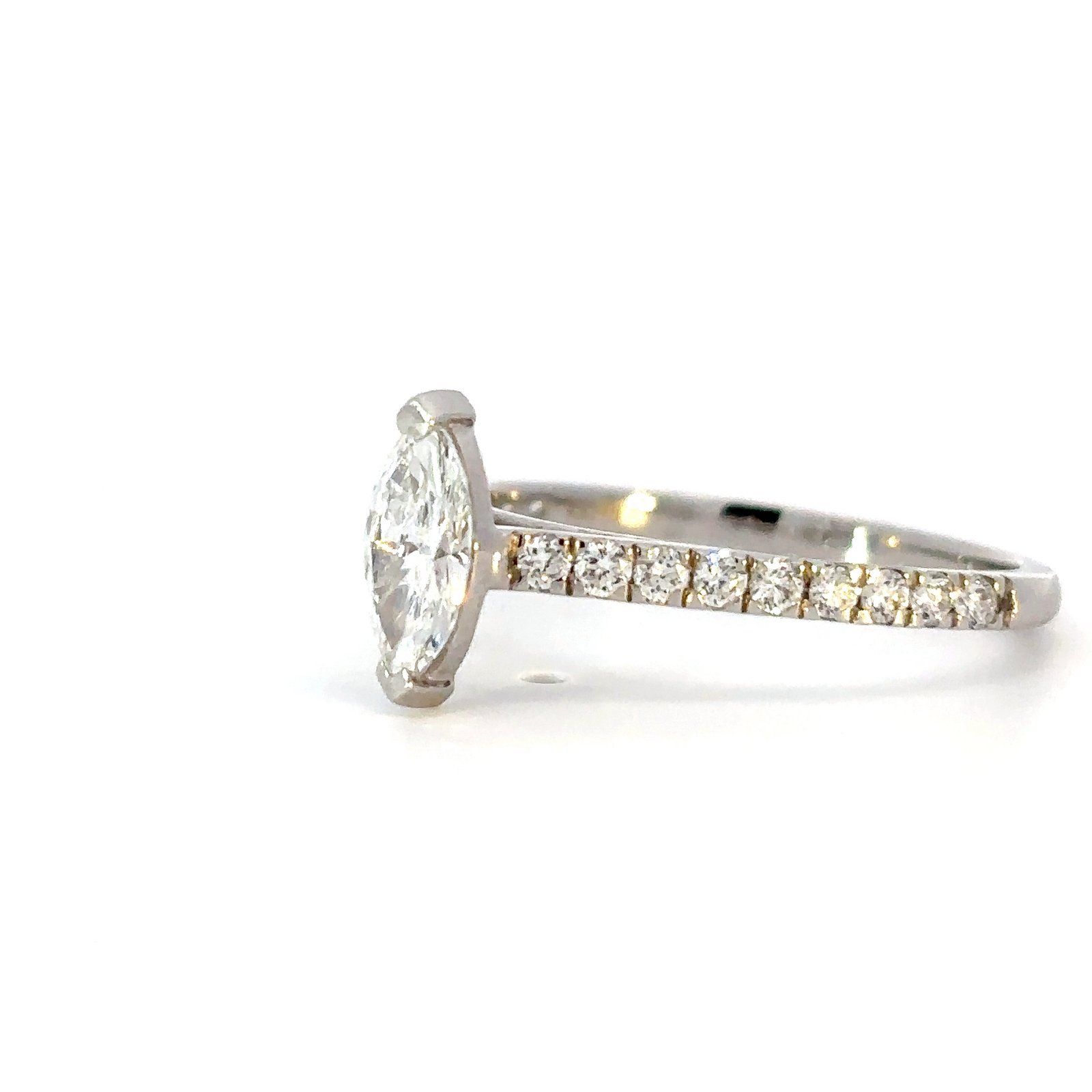 18K White Gold Ring with Marquise cut Lab-grown White Diamond 0.51 Carat and 18 Round Lab-grown White Diamonds TDW 0.34 Carat - Image 2