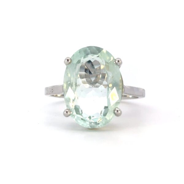 9K White Gold Ring with Oval Aquamarine 7.8 Carat