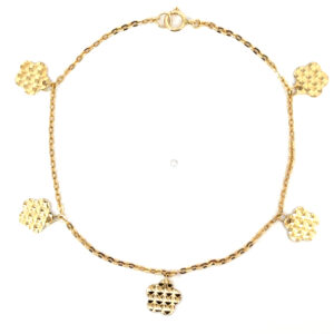 18K Yellow Gold Cable Bracelet with Flower shaped Charms – 19cm