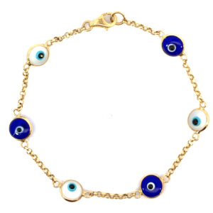 18K Yellow Gold Evil Eyes Belcher Bracelet – 18cm