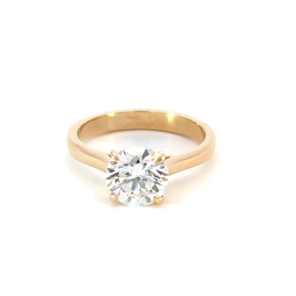 18K Yellow Gold Ring with Round Lab Grown Diamond 2.0 Carat