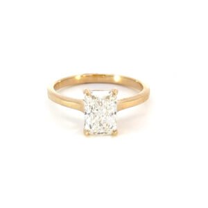 18K Yellow Gold Ring with Emerald cut Lab Grown Diamond 1.55 Carat