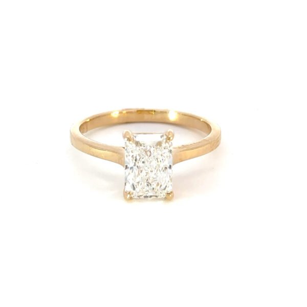 18K Yellow Gold Ring with Emerald cut Lab Grown Diamond 1.55 Carat