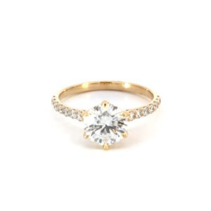 18K Yellow Gold Ring with 17 Round Lab Grown Diamonds TDW 1.89 Carat