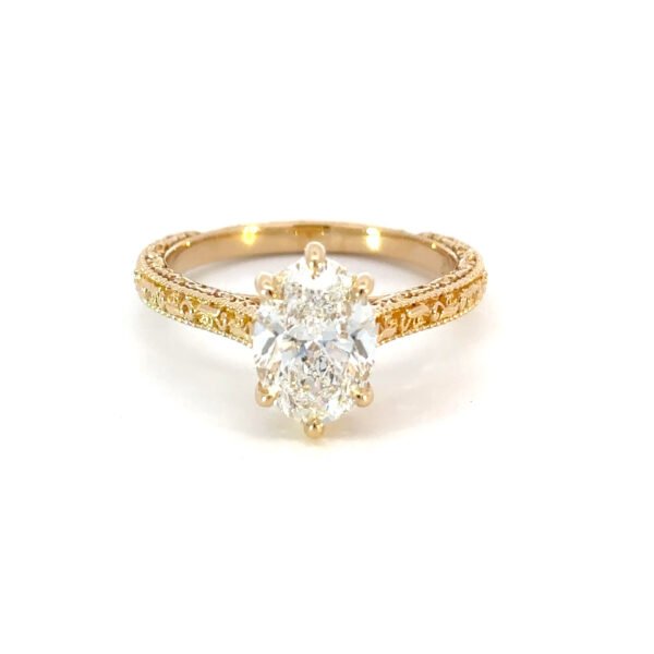 18K Yellow Gold Ring with Oval Lab Grown Diamond 2.03 Carat