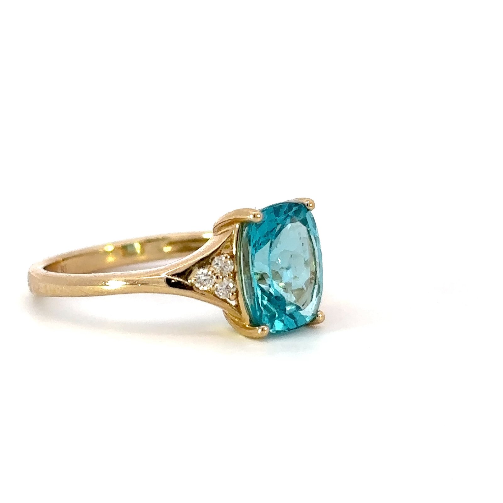 10K Yellow Gold Ring with Elongated cushion cut Apatite 2.14 Carat and 6 Round White Diamonds TDW 0.08 Carat - Image 2