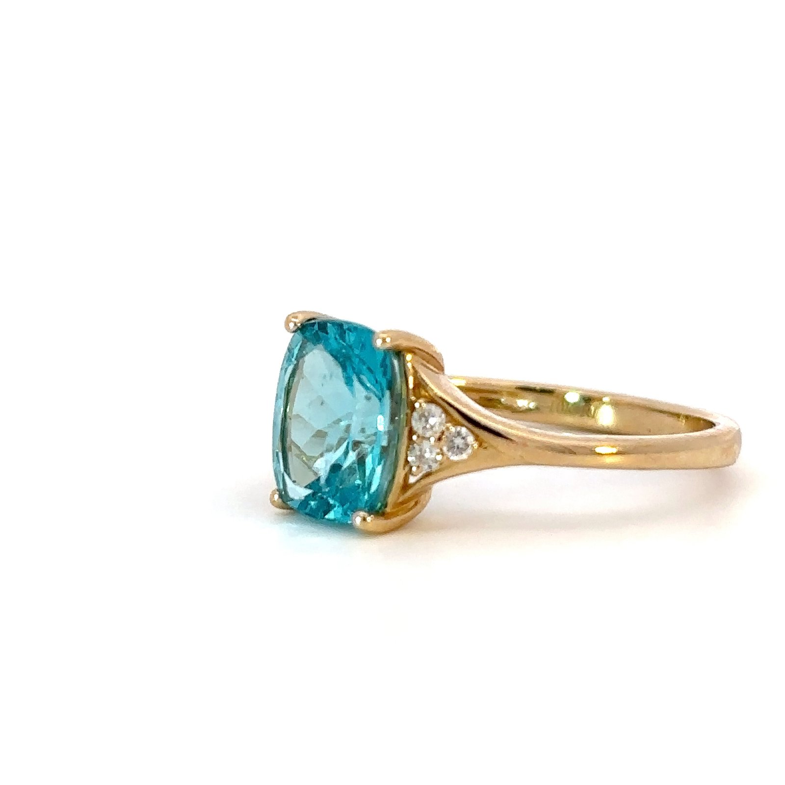 10K Yellow Gold Ring with Elongated cushion cut Apatite 2.14 Carat and 6 Round White Diamonds TDW 0.08 Carat - Image 3