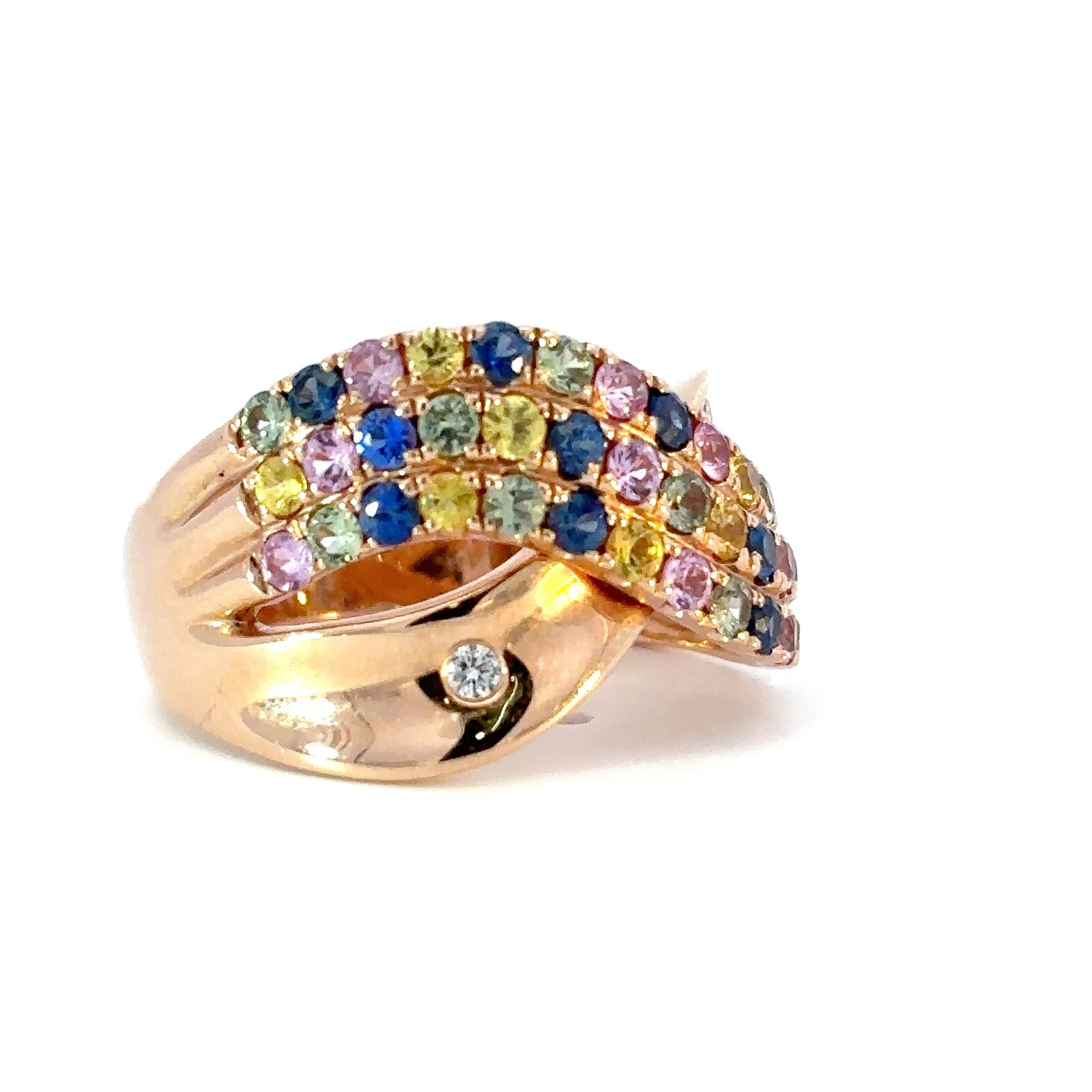 14K Rose Gold Ring with 45 Round Multi-colured Sapphires TCW 1.62 Carat and 2 Round White Diamonds TDW 0.05 Carat - Image 3