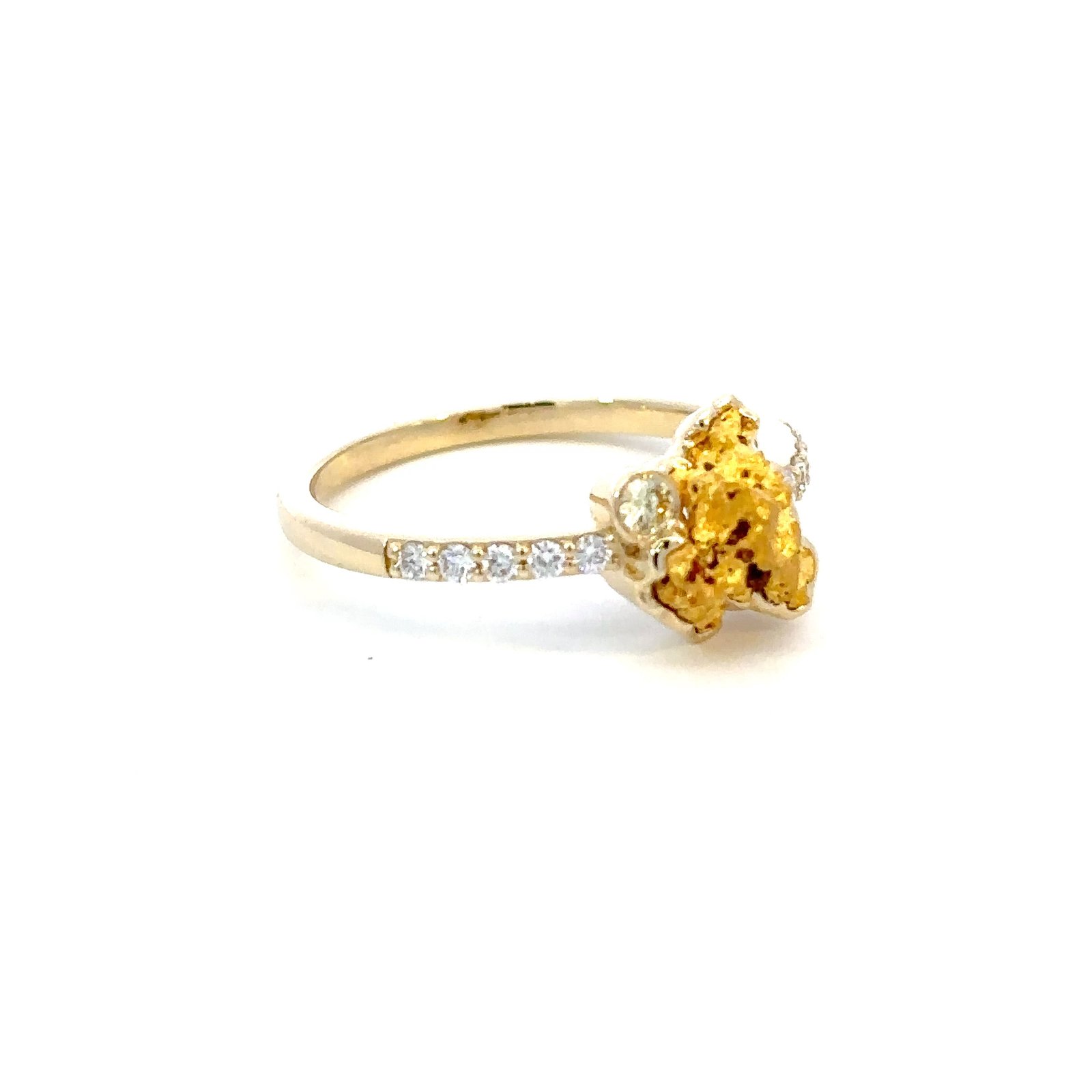 9K Yellow Gold Ring with Australian Nugget 0.77g, Round Yellow Diamond 0.04 Carat and 10 Round White Diamonds TDW 0.14 Carat - Image 3