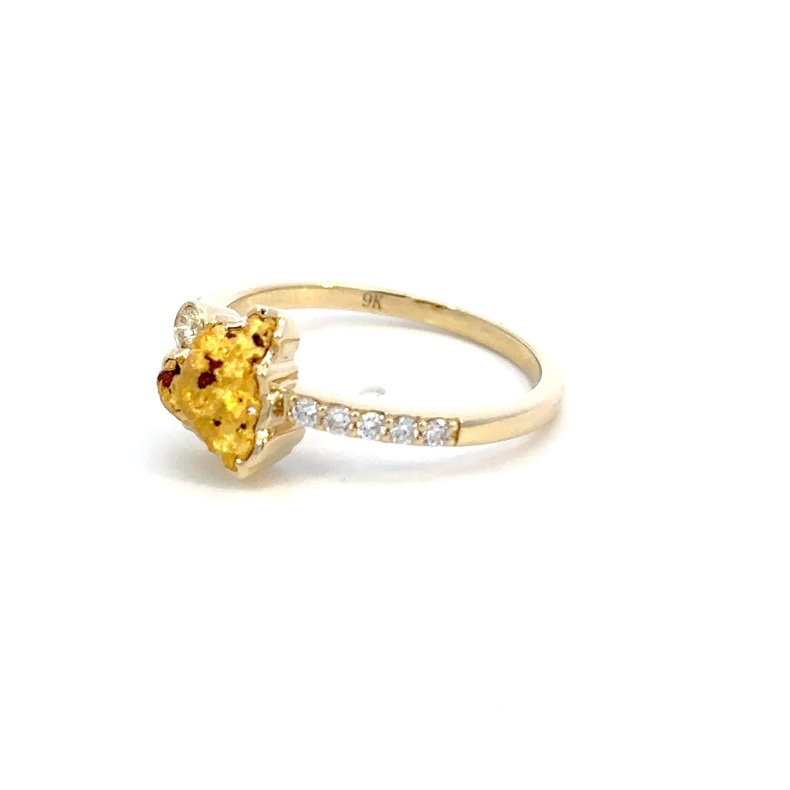 9K Yellow Gold Ring with Australian Nugget 0.77g, Round Yellow Diamond 0.04 Carat and 10 Round White Diamonds TDW 0.14 Carat - Image 2