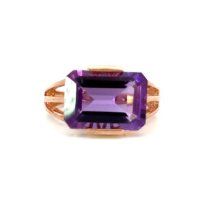 10K Rose Gold Ring with Emerald cut Pink Amethyst 7.38 Carat