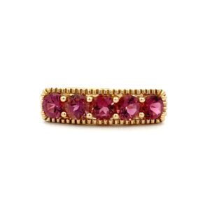 14K Yellow Gold Ring with 5 Round Pink Tourmalines TCW 1.33 Carat