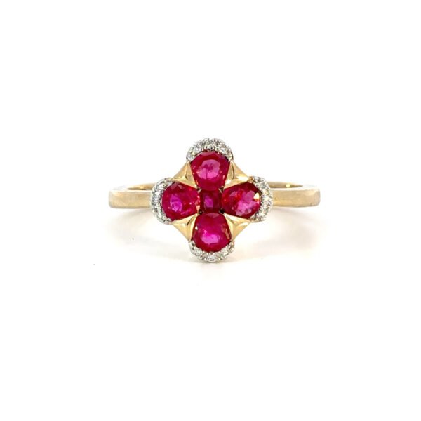 9K Yellow Gold Ring Rubies TCW 1.06 Carat Diamonds HI/SI TDW 0.005 Carat