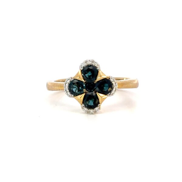 9K Yellow Gold Ring Sapphires TCW 1.06 Carat Diamonds HI/SI TDW 0.005 Carat