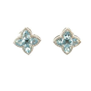 18K White Gold Stud Earrings 10 Aquamarines TCW 1.43 Carat 72 Round White Diamonds TDW 0.13 Carat