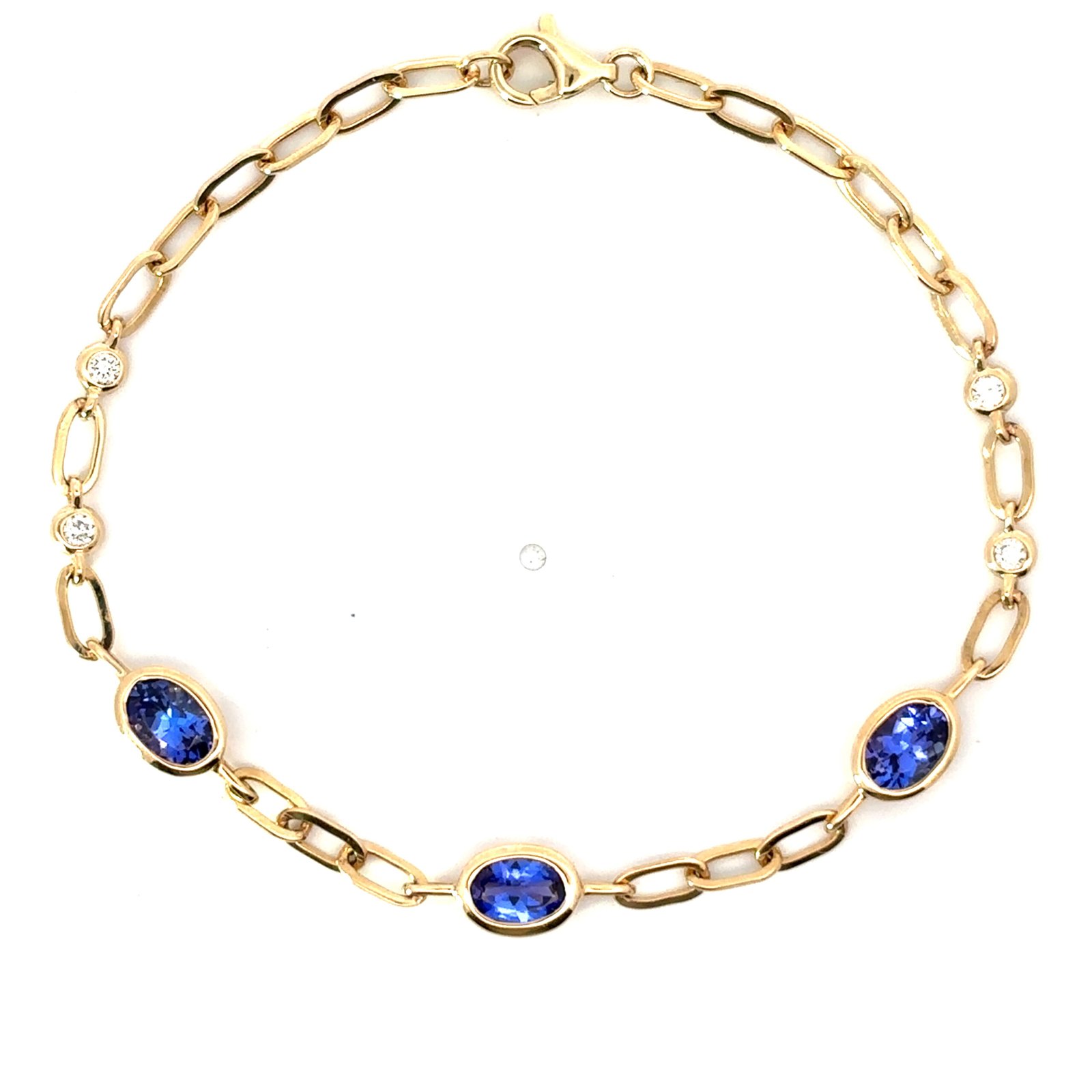 14K Yellow Gold Bracelet 3 Oval Tanzanites TCW 1.47 Carat 4 Round White Diamonds TDW 0.10 Carat - Image 2
