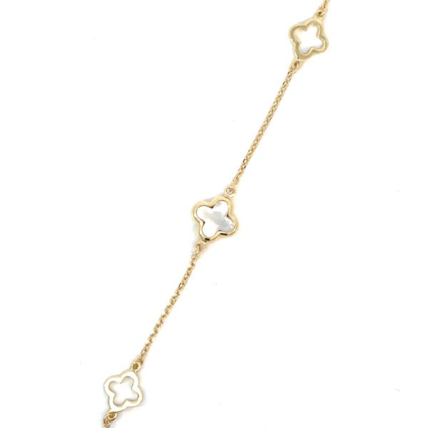 9K Yellow Gold Mother of Pearl Clover Bracelet – 18cm