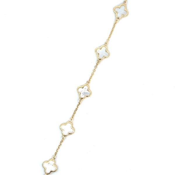 9K Yellow Gold Mother of Pearl Clover Bracelet 19cm